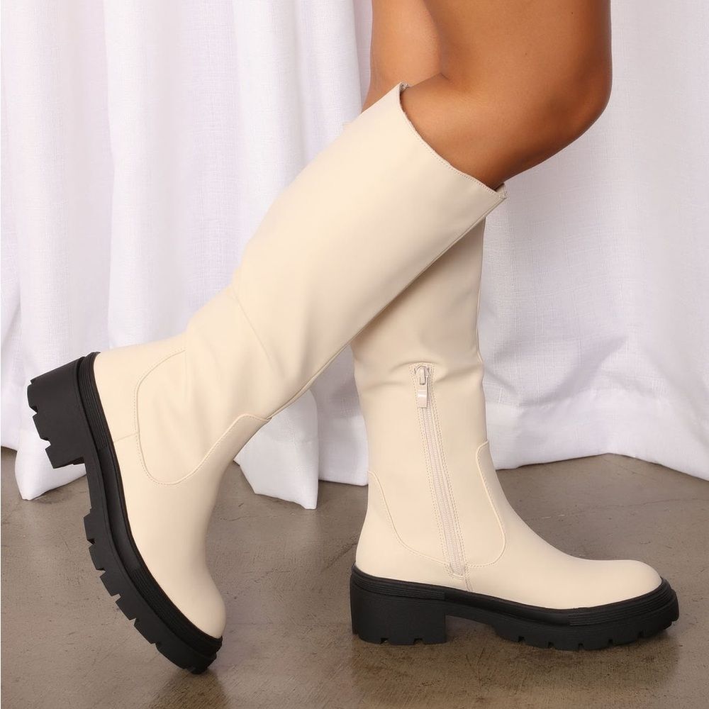 Fashion Nova Abigail Cream Combat Boots
